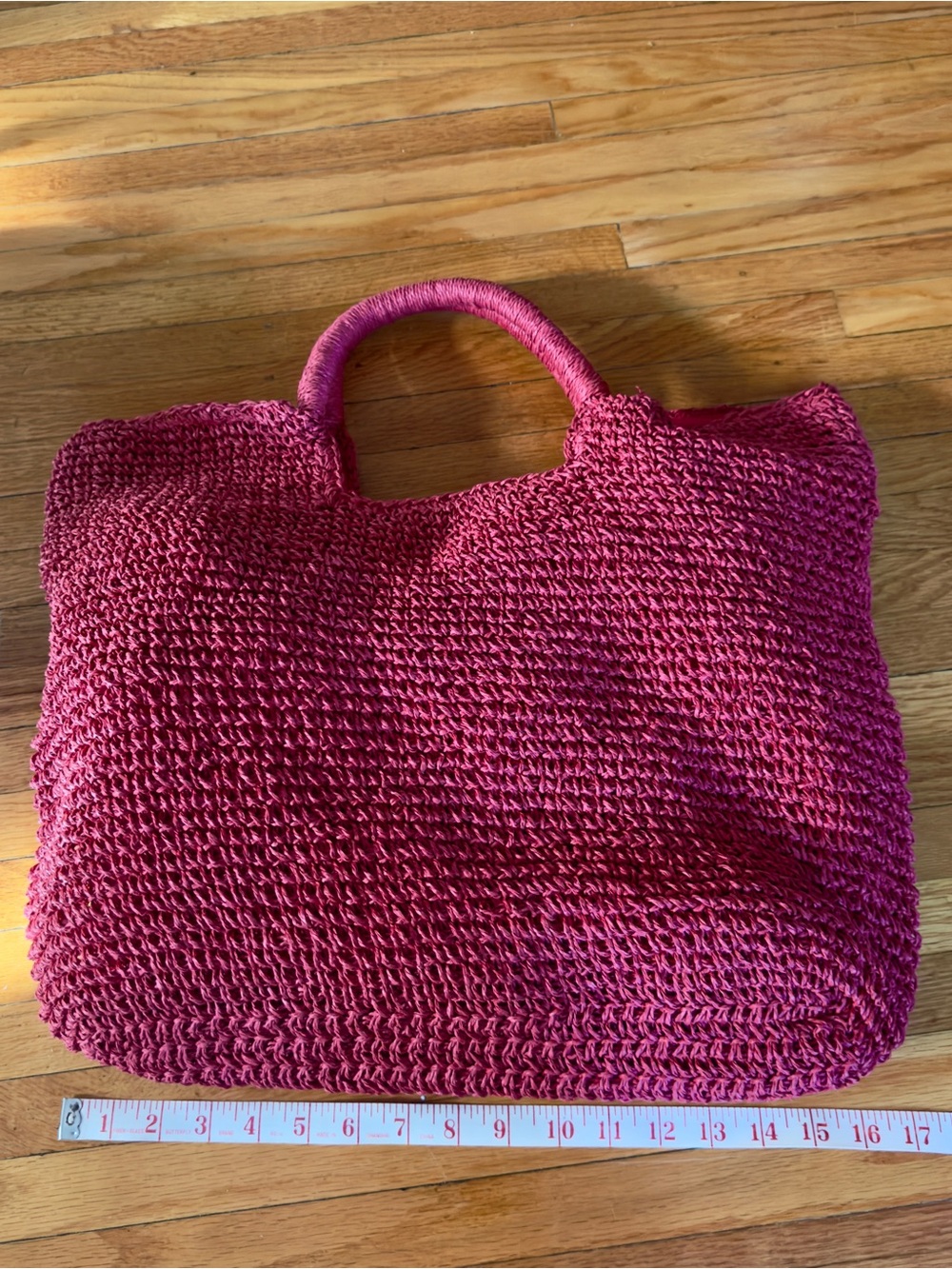 Topshop Straw Crochet Tote Bag with Floral Charm - Red - Picture 4 of 7